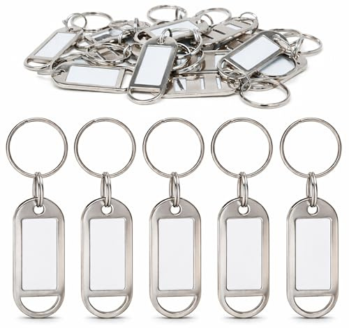 Porte-clés Métallique avec Étiquette à Écrire – Set Réutilisable, Étiquette Amovible et Protection Transparente – 10 Pièces pour Clés, Valise, Bureau, Maison & Collier Animal