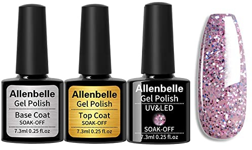 Allenbelle UV Nagellack Set - Base Top Coat und Farbe, Gel Geschenkset, Shellac Set, Soak Off LED Nail Art 1864