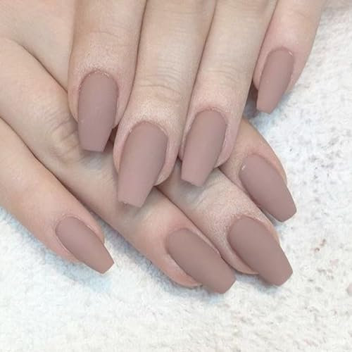 Handcess Matte Kunstnägel Medium Nude Ballerina Press on Nails Künstliche Fingernägel für Frauen und Mädchen 24 Stück
