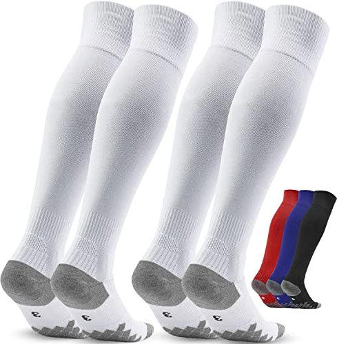 Northdeer Kinder Stutzen Fussballsocken Jungen - Fussballstrümpfe Stutzenstrumpf 2 Paar EU 31-34 – Sportsocken Trainingssocke Sockenstutzen - für Fussball, Laufen, Training (Weiß 1)