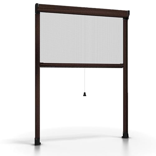 ESTO Zanzariera a rullo per Finestra Diverse Misure e Colori, Zanzariera Finestra Rete, Incasso per Finestre Scorrevole con Rotolo e Telaio Rovere/160 cm/120 cm