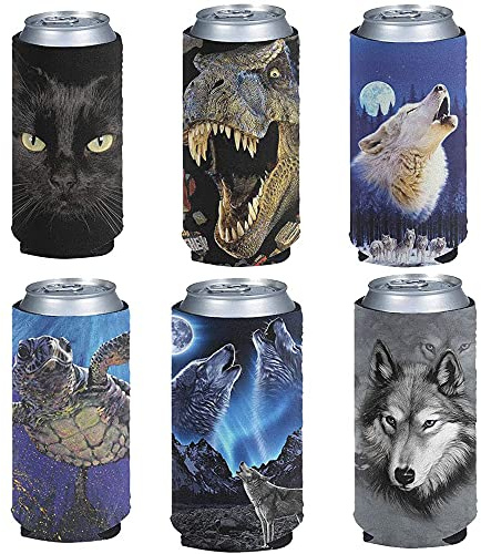 Jeiento Animal Beer Can Coolers Sleeves, Soft Insulated Reusable Drink Caddies for Water Bottles or Soda, Collapsible Blank DIY Customizable Pack of 6 PCS