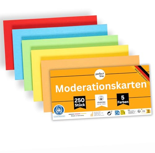 perfect line 250 Moderationskarten, Intensiv-Farben, Recycling-Karton, Extra-Stark, MADE IN GERMANY (20 x 10,5 cm) (20 x 10,5 cm M)