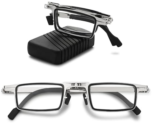 VEVESMUNDO Faltbar Lesebrille Metall Klappbar Rechteckig Klein Mini Klassisch Kompakte Sehhilfe Lesehilfe Brille Sehstärke mit Etui