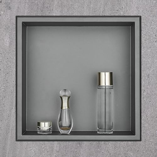 HANFU Nicho de Ducha, Estante de Ducha Empotrado de Acero Inoxidable, Estantes de Baño Nicho Sola Capa Cuadrado 30x30x10cm, Nicho Almacenamiento de Baño para Gel Ducha Champú ArtíCulos Tocador, Gris