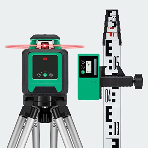 Goblin Tools RLX-MR20 Red Beam Rotary Laser Level with Tripod & Staff & All in One Hard Carry Case, Electronic Self-Levelling with 360° Horizontal Laser Beam up to 500m Working Range with Receiver