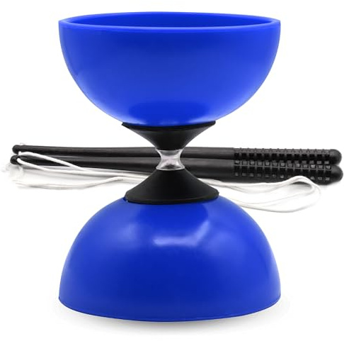 PLAYZOCO Diábolo para Malabares, Diábolo malabarismo, Juguete Infancia, Diabolo acrobático, Palos de plástico 28 cm, Medidas diábolo 15 cm x 11.5 cm diámetro, Apto para niños y Adultos, Color Azul
