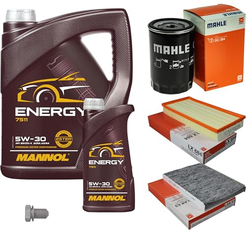 Inspektionspaket 6L MANNOL Energy 5W-30 für A3 Octavia I Combi TT Roadster | Motoröl MANNOL Energy 5W-30 Ölfilter Luftfilter Innenraumfilter Ablassschraube