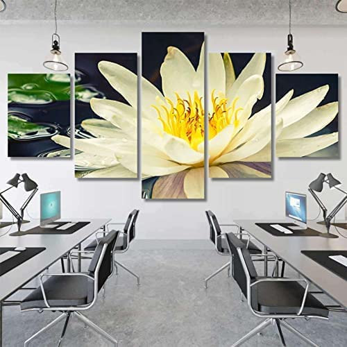 Impresiones En Lienzo Obra De Arte 5 Paneles Pintura En Lienzo Impresión En Hd Arte De Pared 5 Piezas Imágenes En Lienzo 5 Piezas Arte De Pared En Lienzo Lirio De Agua Blanca Flotante Con Marco 200 X