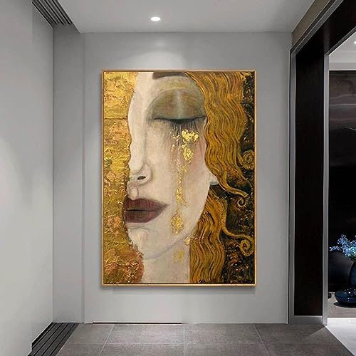 Yayun Art Berühmte Gustav Klimt Kreativität Tränen Leinwand Gemälde klassische abstrakte Gold Bild Home Dekoration Gold Rahmen Drucke 65 x 80 cm/26 x 32 Zoll mit goldenem Rahmen