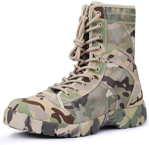 QAXZESA Uomo Scarpe mimetiche Stivaletti tattici del deserto all'aperto Stivali ultraleggeri e traspiranti Stivali da combattimento militari Stivale della pattuglia dell'esercito,Green-42