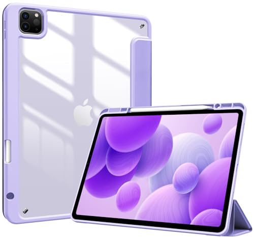 ProCase Hülle für 12,9 iPad Pro mit Stifthalter 2022/2021/2020/2018 (6/5/4/3 Generation), Stoßfeste Smart Case Cover mit transparenter Rückseitenschale Schutzhülle für iPad Pro 12,9 Zoll -Lila