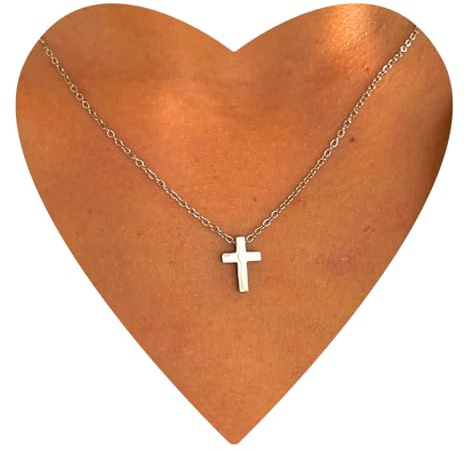 NataschaWoge® Mini Kreuz Halskette Damen Edelstahl – filigrane Kette 45 cm mit kleinem Kreuz Anhänger 1,2 cm – in Gold oder Silber – nickelfrei & wasserfest – Geschenkidee