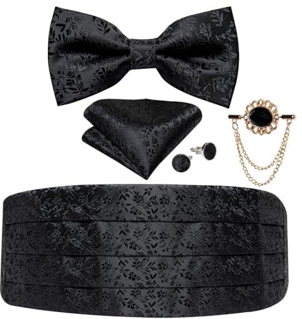 WENH Gold Paisley Herren Smoking Kummerbund und Fliege Hochzeit formeller Abschlussball Kummerbunds elastischer Bund breiter Gürtel Brosche Set (Color : YF3010-XZ0009)