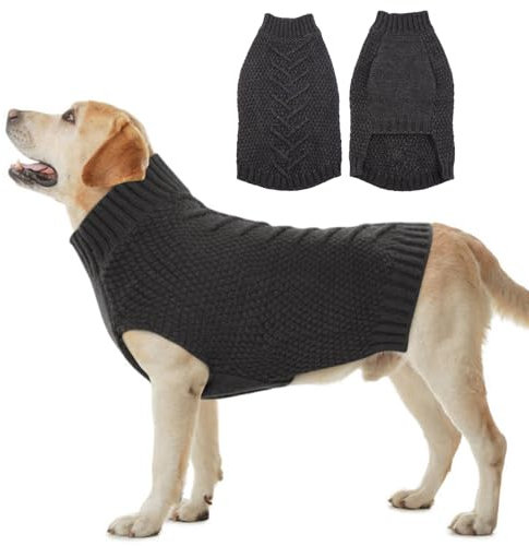 Katzinst Hundepullover, Warme Hundepullover Grosse Hunde, Dickes Strickwaren Hundepulli für Winter, Rollkragen Hunde Pullover für Dobermann, Grau, 2XL