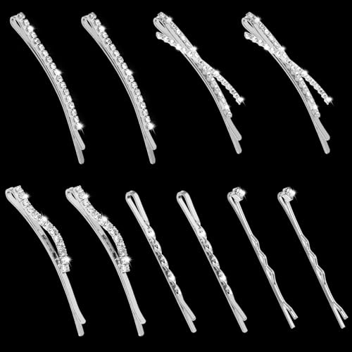 10 Stück Strass Haarnadeln Silber – Rhinestone Bobby Pins mit Glitzer Kristallen für Frauen Hochzeit Party Alltag 5 Designs
