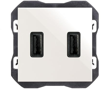 SIMON - Enchufe con Cargador Doble USB-A, 3.1A, Simon 270, Carga Rápida Smart, de Pared Plano y Fino, Fácil Instalar, Empotrable, Interiores (IP20), Color Blanco (20000196-090)