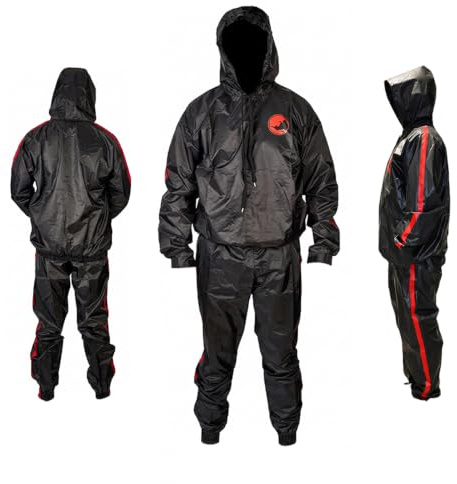 MAXSTRENGTH Bastudräkt män slitstark bastu svettspår kostym anti-rip fitness träning bantning bälte fett löpning boxning MMA formare värmefångande kroppsdräkt, Svart, 3XL