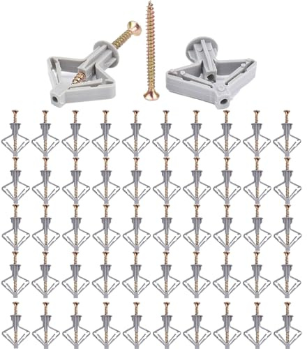 50 Pièces Fixations Murales Creuses, Fixations pour Plaques de Plâtre, Vis et Chevilles Fixations Murales Creuses, pour Coison Sèche Creuse Espace Creux Supports Muraux pour TV