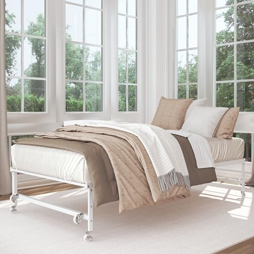 Milliard Roll-Out Trundle Bed with Wheels, Modern Black Frame, Trundle Only (Mattress Sold Separately) (White)