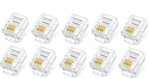 TECHZOCO Connettore RJ10, connettore telefonico modulare, connettore 4P4C, adattatore per telefono, AWG26, adatto per applicazioni telefoniche, fax, voce in sistemi di cablaggio domestico o ufficio,