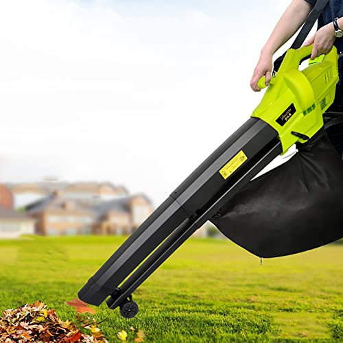 Soffiatori Aspirapolvere e trituratore Soffiatore per Foglie 3 in 1, Soffiatore da Giardinaggio da 3000 W, con Ruote Guida + Tracolla + Sacco di Raccolta da 40 Litri, Rapporto di Triturazione 16:1, S