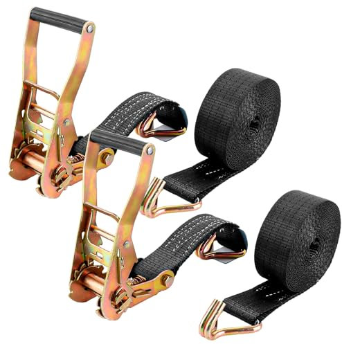 DAJAVE Set di 2 Cinghie con Cricchetto e Gancio 6m, 3000kg, 50mm Cinghia Fissaggio a Cricchetto Ratchet,Resistenza alla Rottura,Cinghia a Cricchetto,Cinghie con Gancio per Moto,Traslochi e Carico Nero