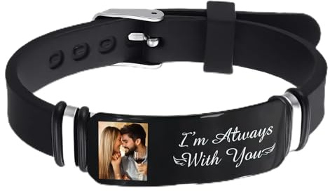 Braccialetti fotografici personalizzati per uomo, braccialetto in silicone personalizzato, braccialetto inciso, misura regolabile, regali personalizzati per marito, fidanzato, padre, figlio, San