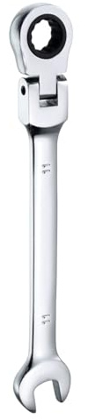 QUARKZMAN Llave de Trinquete de Cabeza Flexible 11 mm con Cabeza Giratoria de 180° Trinquete Métrico, Llaves Combinadas de 72 Dientes, Trinquete de Extremo Abierto de Acero al Cromo-Vanadio