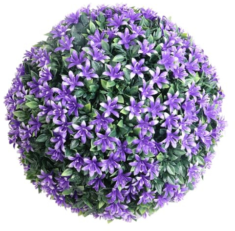 AQCQDQ Künstliche Buchsbaumkugel Gras-Kugeln Blütenkugel, Formschnitt Kunstpflanze Dekopflanze, Dekorative Kugeln Buchskugel Dekopflanze für Hochzeit Garten Haus (Lila,20cm)
