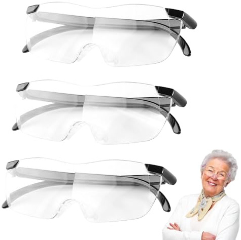 3 Stück Lupenbrille,Vergrößerungsbrille,Lese Lupenbrille für Brillenträger,Brillenlupe 300% 500%,Lupe Brille,Tragbare Leselupe für Naharbeit Anti- Blaulicht für Nähen,Handwerk,Reparatur,Senioren