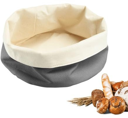 Westmark Brottasche Rund – Stoff-Brotkorb für Brot, Brötchen, Gebäck & Obst – Moderne Brotaufbewahrung aus Baumwolle – Anthrazit/Beige, ø 20 x 12 cm