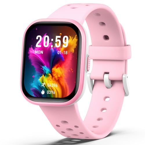 teslahero Upgraded Kids Smart Watch Fitness Tracker, 1.85 Screen with 12 Puzzle Games, Heart Rate Sleep Monitor, Pedometer, Waterproof Activity Tracker with/without APP for Fitbit Boys Girls (Pink)