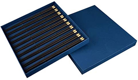 SBCGFY Juego de Regalo de Palillos japoneses de Madera de ébano con Estuche, Reutilizables, de Lujo, de Madera Natural, Antideslizantes, Aptos para lavavajillas, 5 par(10 Pares)