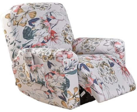 EBETA Sesselhussen Sesselüberwürfe Komplett Sesselschoner, 4-Teilig Elastisch Schonbezug Relaxsessel Bezüge Stretch Liegesesselbezug mit Taschen (Bunter Sommer)