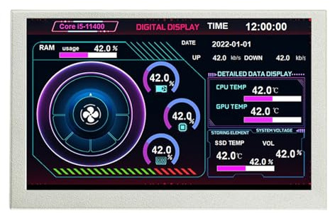 WATERBELINE Pantalla IPS de 5 pulgadas, pantalla USB de 5 pulgadas, monitores de datos de CPU de PC, visualización de temperatura de computadora, USB C 800 x 480 subpantalla