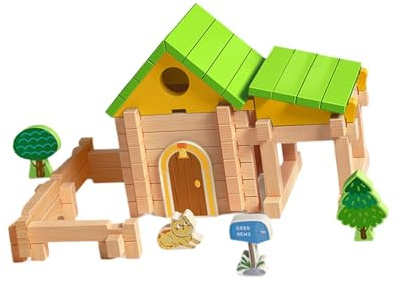MotiveTech Holzbausteine, Konstruktionsspielzeug, Zapfen Und Zapfenloch, Pädagogisch Wertvoll, für Jungen Und Mädchen, Kindergeschenk
