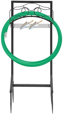 Gartenschlauchhalter Freistehend Schwarz Eisen Rostfrei Schlauch Aufbewahrung Ständer mit Erdspieß 106cm Stabil Tragbar für Garten Hinterhof Rasen Terrasse Werkzeughalter