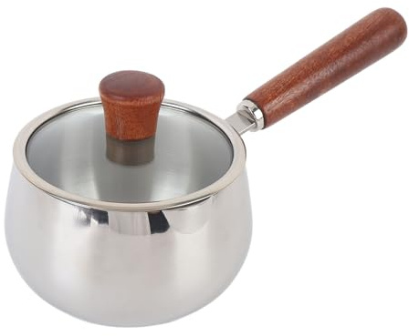 Pongnas Pentola per Latte Antiaderente in Acciaio Inossidabile 316 da 1000 Ml con Manico in Legno Massello per Zuppa di Tagliatelle per Cottura Singola