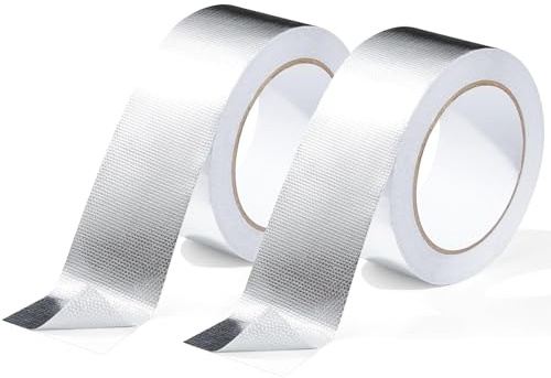 Kisizity 2 Rollen Netzverstärkt Aluminiumband Klebeban 45mm x 20m Wasserdichtes Silber Alu Klebeband, Hitzebeständig Aluminiumfolie Hitzeschild Band für Automobile Rohre Schläuche und Reparaturen