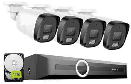 WAFOHSR Di Telecamere Sicurezza NVR 8CH 3MP 4 IP PoE Registrazione 24 Ore Su, 7 Giorni HDD Da 1/2/4 TB Rilevamento Intelligente Videoregistratore H.265 Rilevamento Del Movimento(4T)