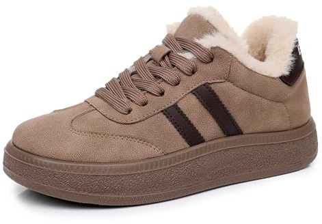 Generisch Baskets d'hiver décontractées rétro doublées chaudes avec semelle souple Chaussures de course confortables Chaussures de mode polyvalentes pour tous les jours, café, 37 EU