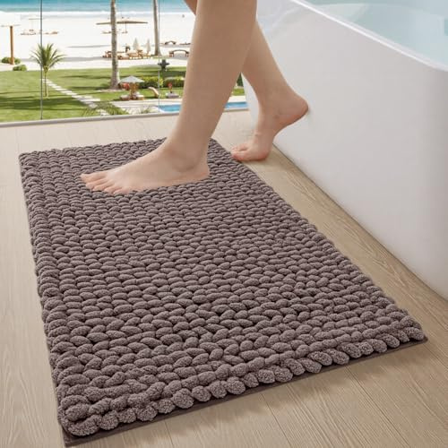 LUMI Chenille-Badematte, rutschfest, Saugfähig, Weich, Braun, 60 x 110 cm | Extra Dicke Plüsch-Badteppich, Waschbar Schnelltrocknend, Kuschelige Badezimmerteppich, für Badewanne, Waschbecken Waschküche
