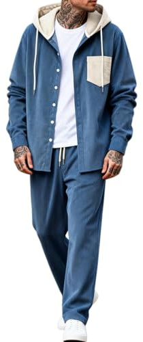 Oanviso Completi Tuta da Uomo in Velluto a Coste Moda 2 Pezzi Casual Felpe con Cappuccio Giacca Manica Lunga + Pantaloni Lunghe Tute Lavoro Allenamento A Blu Scuro XL