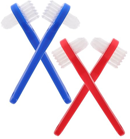 HOMSFOU 4 Pcs Brosse Dentier Adulte Portable Double Poils Souples Nettoyage pour Voyage Entretien Prothèses Dentaires Confort Gencives Sensibles