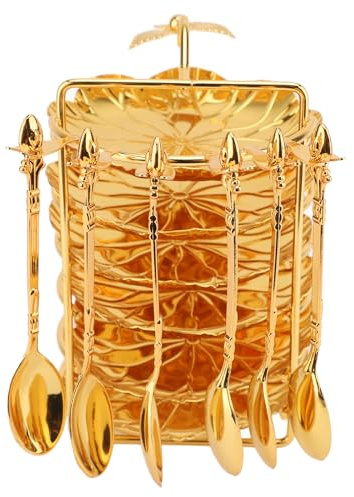 Yctze Ensemble de Couverts Européens - Ensemble de Cuillères et Assiettes avec Support de Rangement, 6 Plateaux et 6 Cuillères, Ustensiles en Métal pour Steaks, Fruits, Collations, Gâteaux - (Tapez 2)