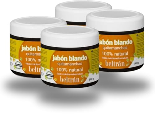 Beltrán Jabón Blando Quitamanchas 100% Natural - Pack de 4 Unidades - Jabón Potásico Tradicional para Grasa y Aceite - Sin Colorantes ni Perfumes - Ecológico y Biodegradable.