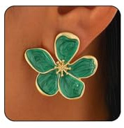 1 Paire Boucles d'oreille Fleurs Hawaïennes, Grandes Boucles d'oreilles Fleur, Exquis Pétale Design, Bijoux Élégants pour femmes, pour Sommerliche Tropicale Plage Fête Vacances Mariages - Vert