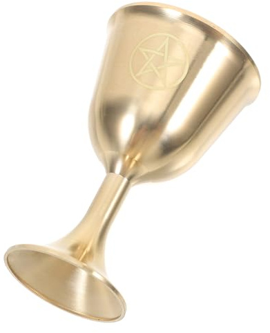 IMIKEYA Cáliz Pentagrama Vintage de Latón Dorado Grande, Copa Ceremonial Mística para Rituales, Ofrendas de Agua y Vino, Vaso de Altar Wiccan, Decoración Espiritual Medieval