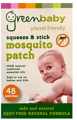 VIE Greenbaby Mosquito & Insect Protection Patches | Squeeze & Stick, DEET-Free Natural Formula |Safe for Babies & Kids | Effective Protection Against Mosquitoes (1 Count (Pack of 48))
